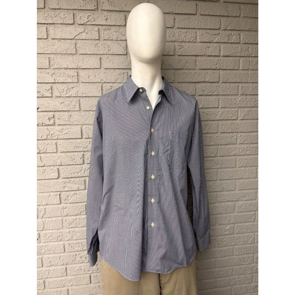 Eddie Bauer Men’s Wrinkle Resistant Long Sleeve Blue Checkered Shirt Size XL